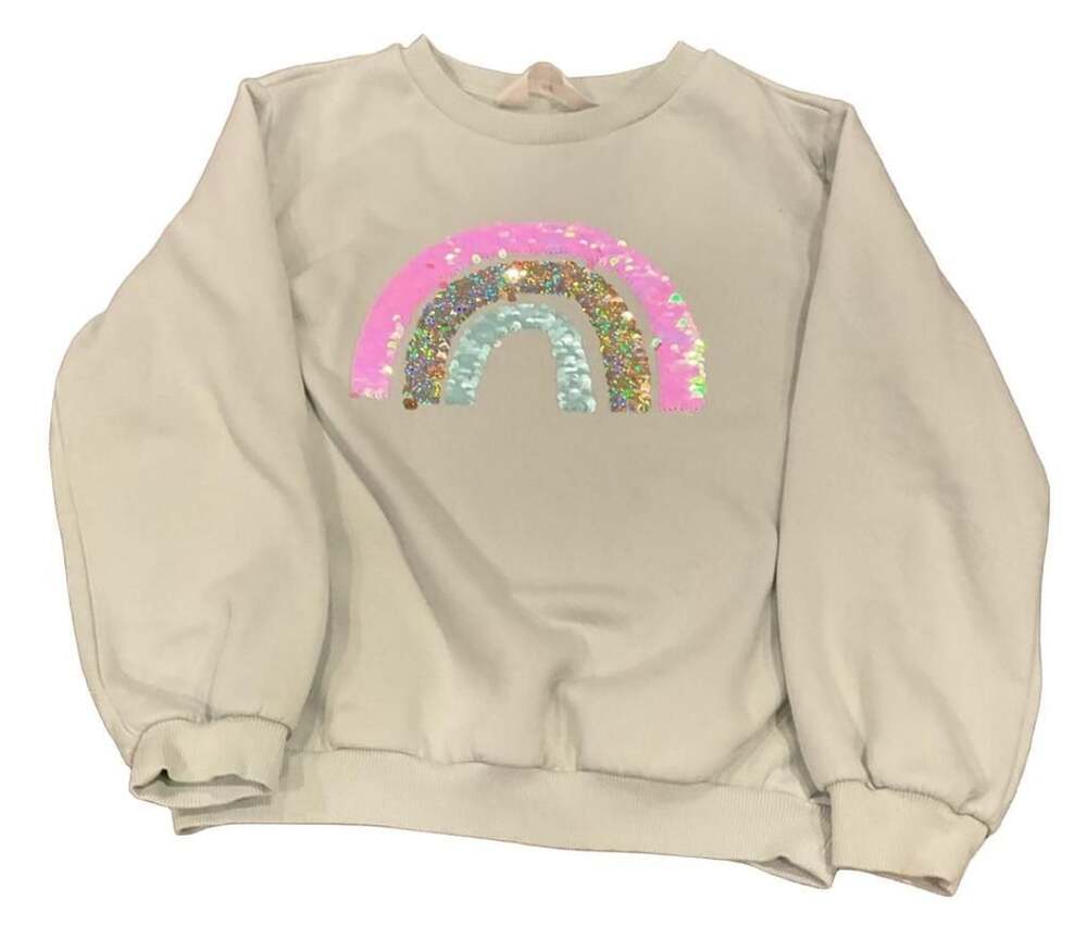 H&M Girls Light Green Sequin Rainbow Sweatshirt Size 8-10Y
